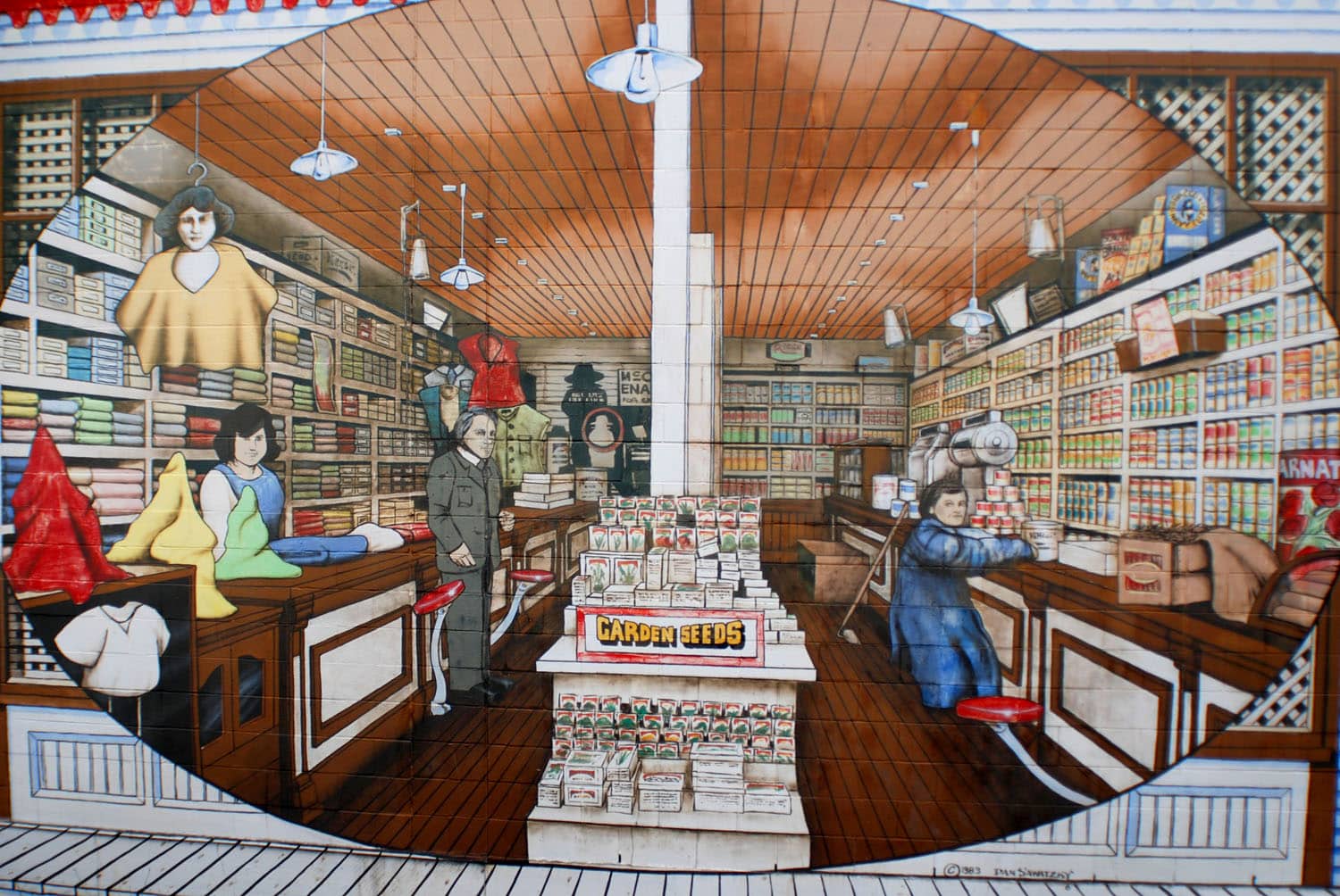 Interior of a vintage store scene.