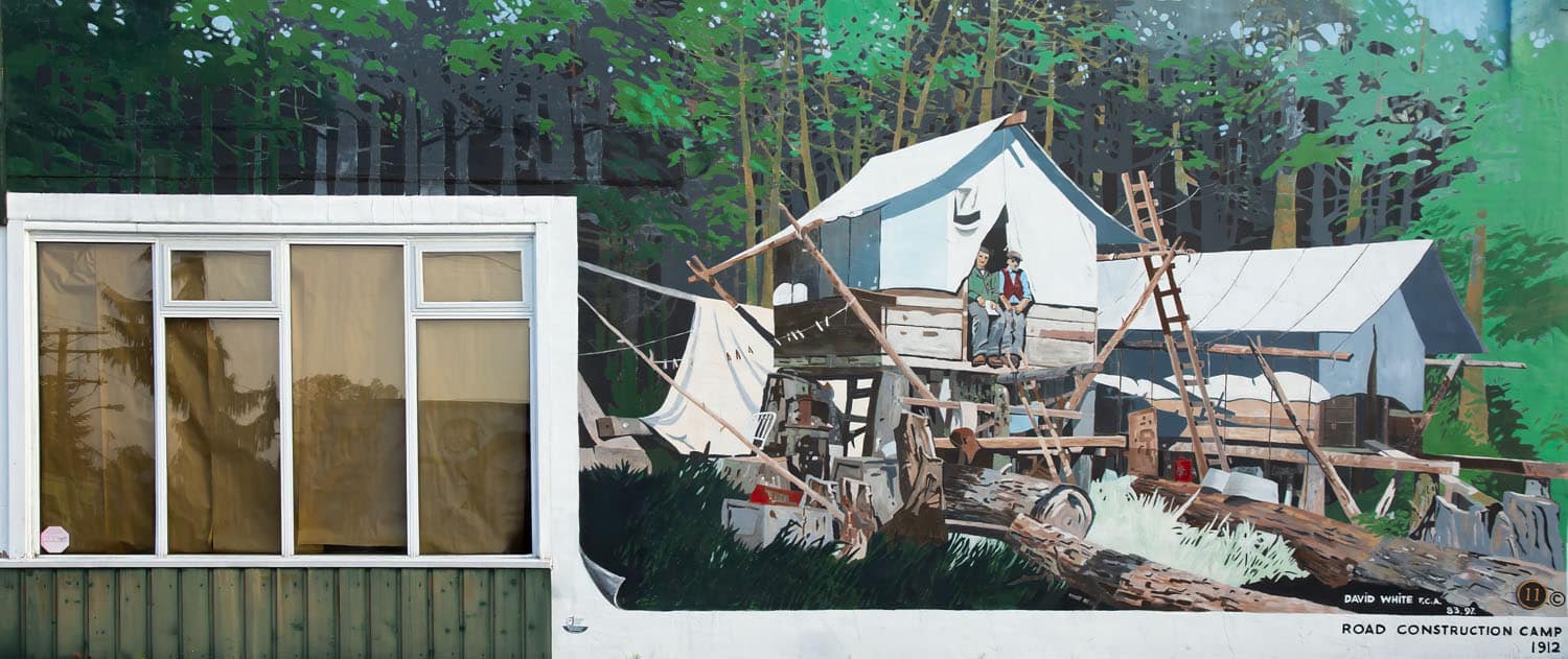 Mural of a construction camp scene