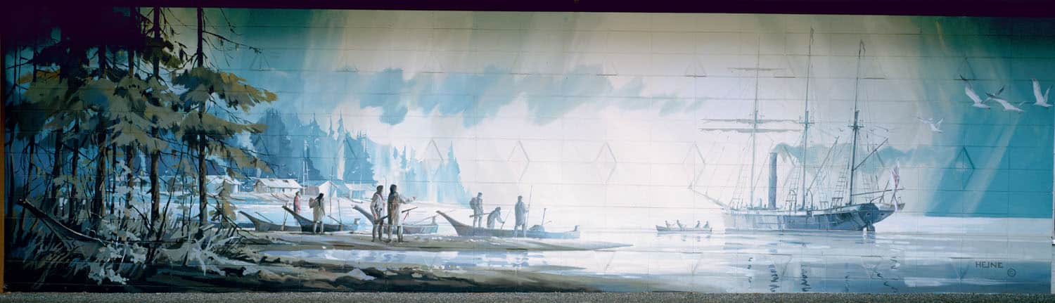 Mural depicting fishing and nature