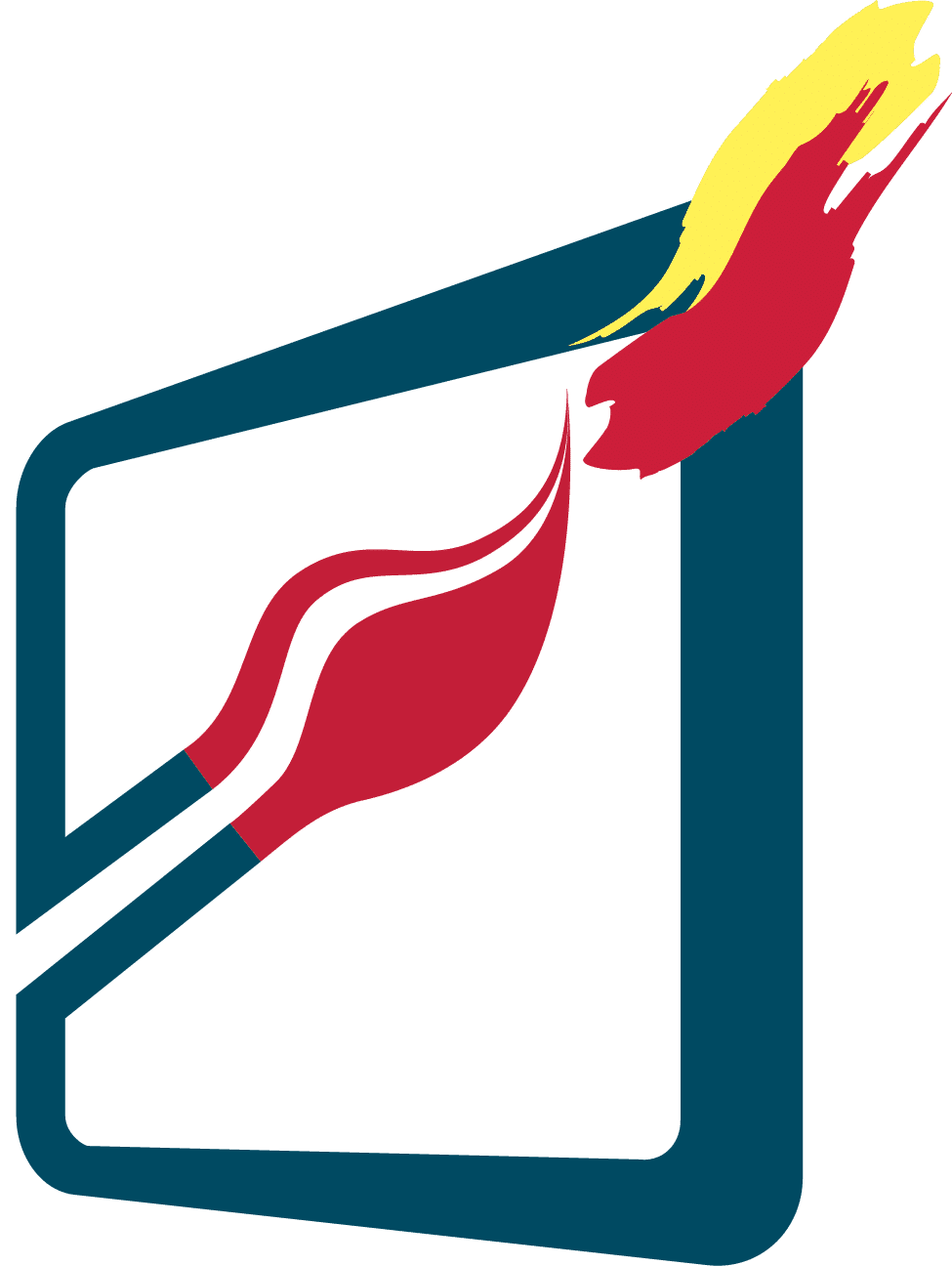 Artistic logo with paintbrush and flame