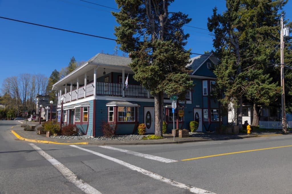 Charming building on a sunny street.