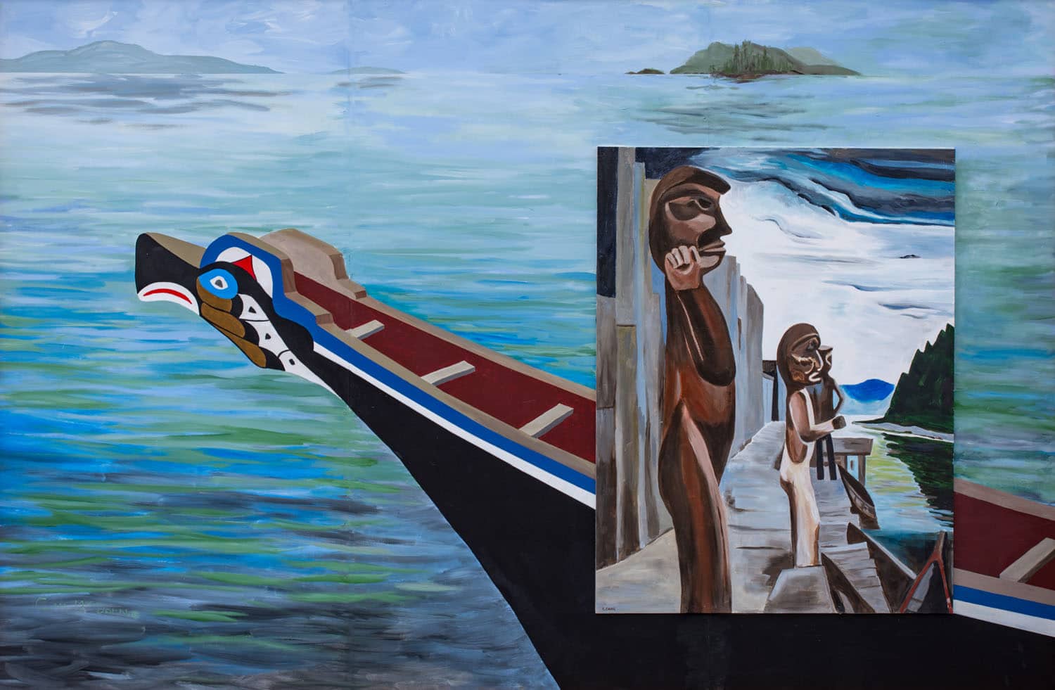 Cultural mural featuring indigenous themes.