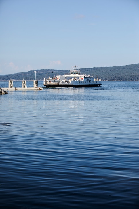 Ferry docked at calm water